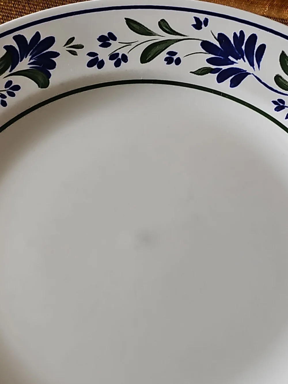 White Ceramic Dinner Plates with Blue Floral Border Made In ENGLAND
